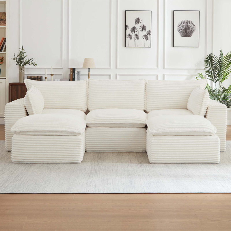 Canapé modulaire Cloud pour salon, convertible en L avec repose-pieds pour un confort et une polyvalence ultimes, Blanc