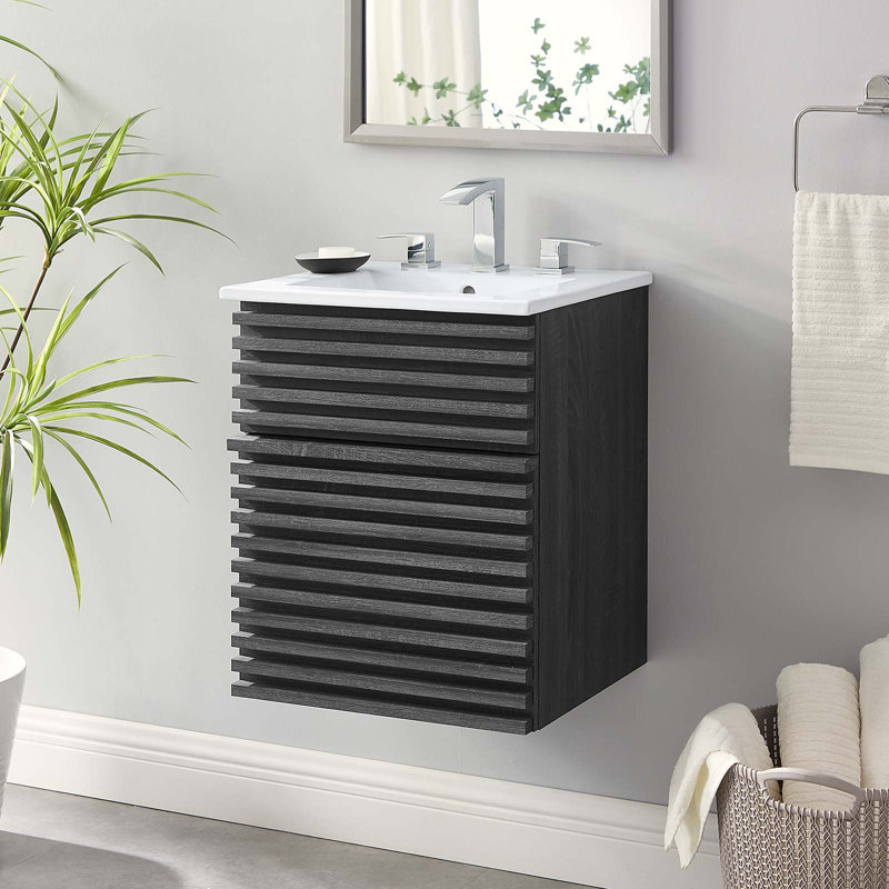Meuble-lavabo mural 18 po Modway Render, Blanc, Gris anthracite
