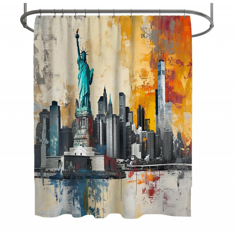Rideau de douche Cityscape - décor de salle de bain urbain, H 93 po x l 70 po