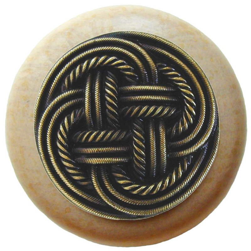 Poignée champignon classique de 1,5 po de diamètre, Laiton antique, bois naturel