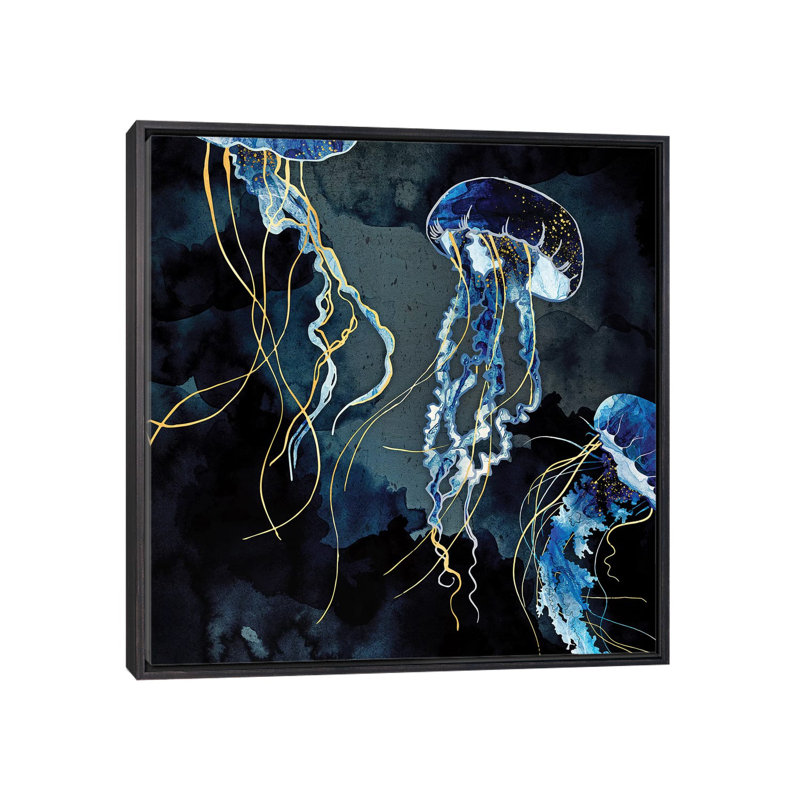 Metallic Ocean III - Imprimé, H 26 po x l 26 po x P 1,5 po, Cadre flottant noir patiné, Pas de tapis