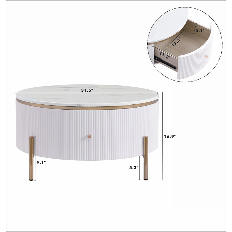 Table basse moderne moderne avec 2 grands tiroirs de rangement (31,5 po)