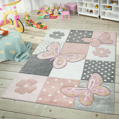 Caban Gray/White/Pink Area Rug
