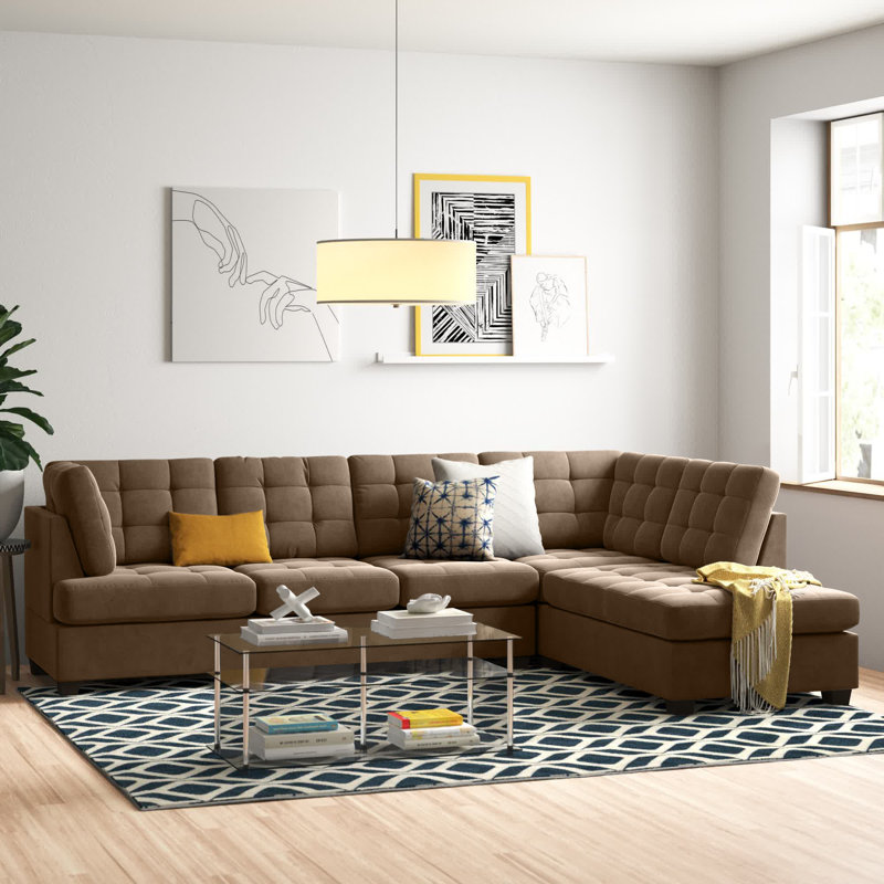 Giovanny Upholstered L-Shaped Sectional Reversible, Gray Charcoal