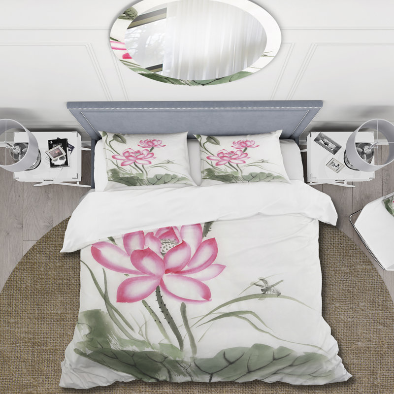 Lotus et la libellule I - Ensemble de housse de couette traditionnel - Microfibre de polyester