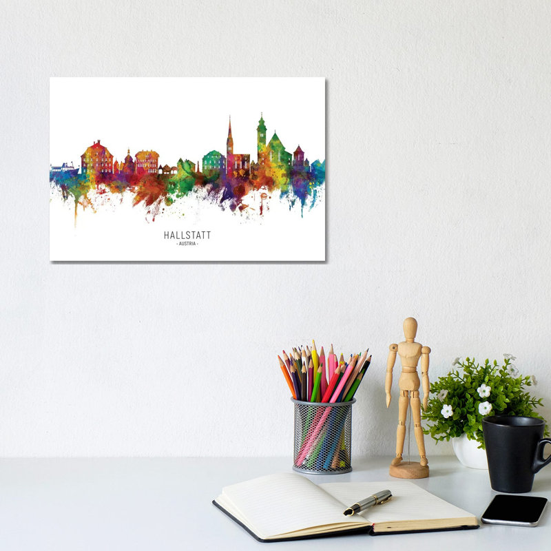 Hallstatt Austria Skyline by Michael Tompsett - Wrapped Canvas Painting, 20.32 cm H x 30.48 cm W