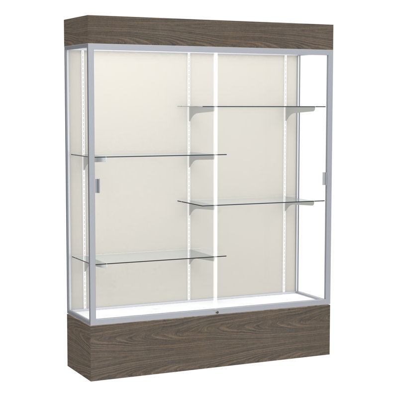 Vitrine de plancher en vinyle Reliant Series, Noyer, Satin naturel, Plaque de tissu