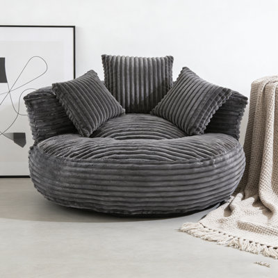 Fauteuil à billes surdimensionné en velours côtelé avec accoudoirs et 3 coussins, canapé paresseux rembourré de mousse pour le salon du dortoir