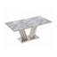 Table de salle à manger moderne en faux marbre 70 po avec bords polis et base en acier inoxydable chromé, idéale pour 6 à 8 personnes-244194349-244194354