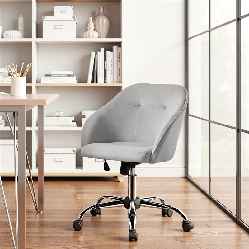 Knudtson Velvet Task Chair, Light Gray