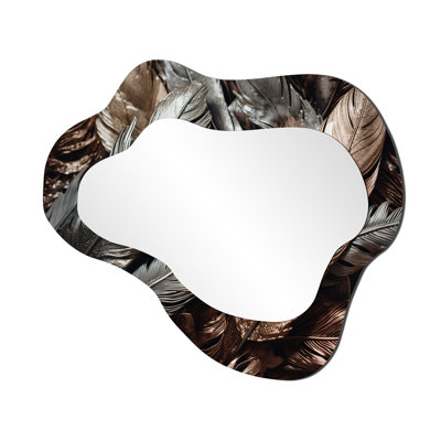 Silver And Rose Gold Expressions Of Freedom - Boho Feather Asymmetrical Traditional Wall Mirror