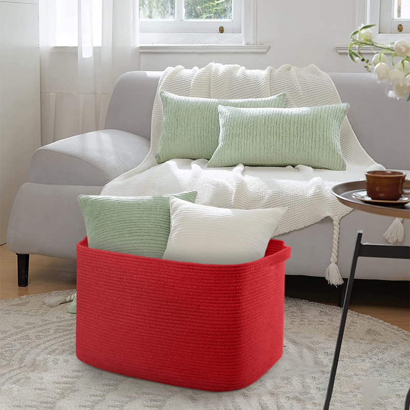 Très grand panier de rangement en corde de coton 62L avec poignées - Panier à couverture tissé pour vêtements, couvertures, coussins et jouets