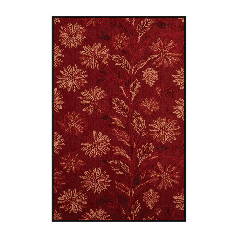 Tapis rouge botanique lavable à la machine, Rectangulaire 8 pi x 10 pi