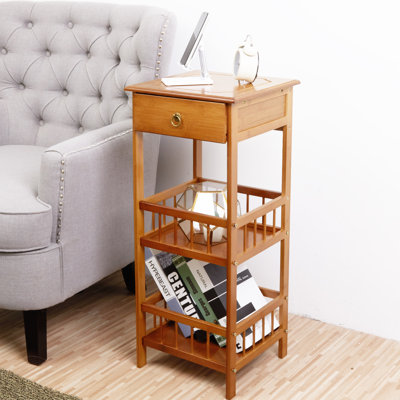 Tier Bamboo End Table Bedside Table Sofa Nightstand Storage Shelf With Drawer