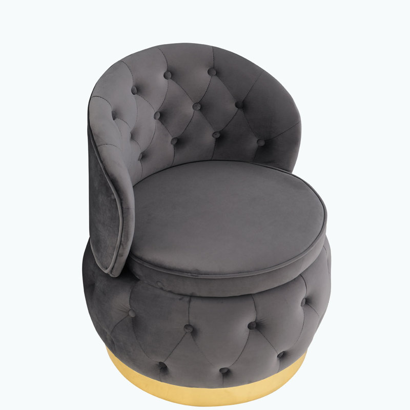 Fauteuil demi-tonneau pivotant avec rangement, Velours gris velours