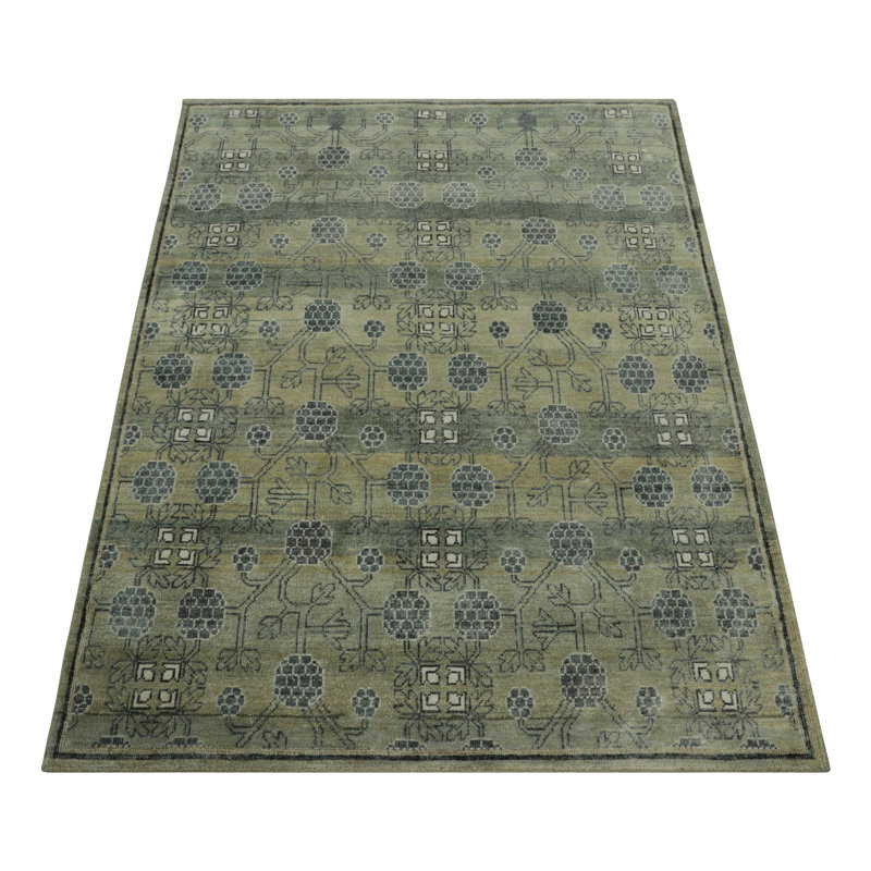 Rug & Kilim’S Khotan-Inspired Rug In Green With Pomegranate Floral Patterns, Rectangle 6' x 9'