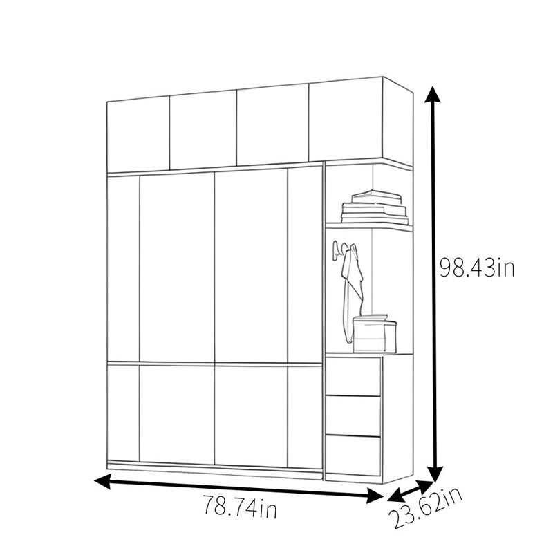 Simple Retro Push And Pull Wardrobe, 98.43" H x 78.74" W x 23.62" D