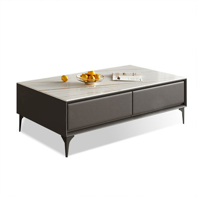 Black Sintered Stone Manufactured Wood Carbon Steel Rectangular Coffee Table