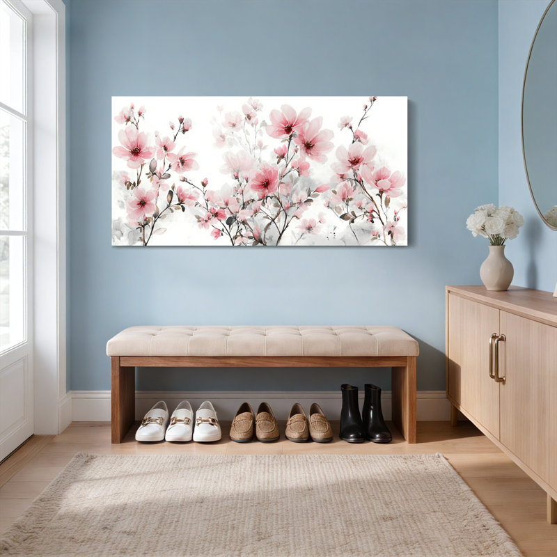 Fleur de cerisier à l'aquarelle sur toile, ensemble de 1 reproduction d'art sur toile, H 12 po x l 36 po