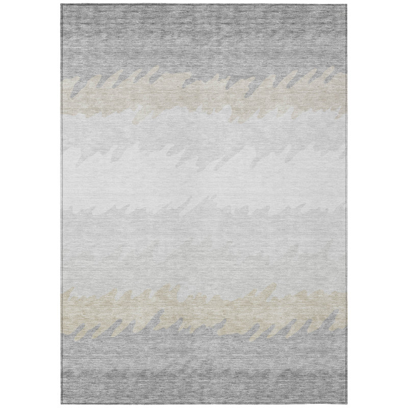 Tapis extérieur lavable rayé gris argenté et beige 8 pi x 10 pi
