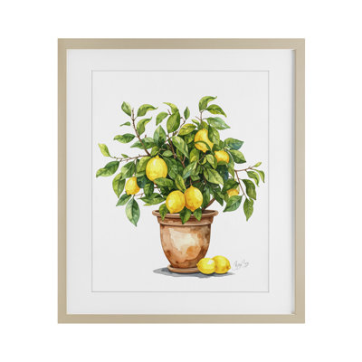Reproduction sous verre encadrée de citronnier en pot, design par Shelly Craig