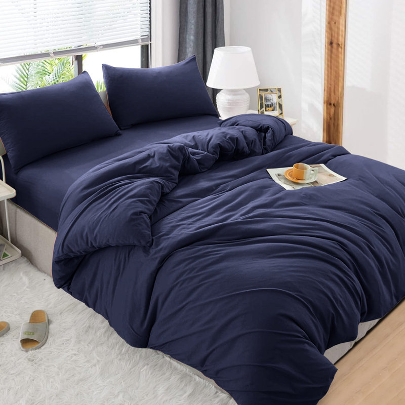 Premium 4-Piece Ultra-Soft Microfiber Duvet Complete Cover Set, Double Duvet Cover + 3 Additional Pieces, Navy