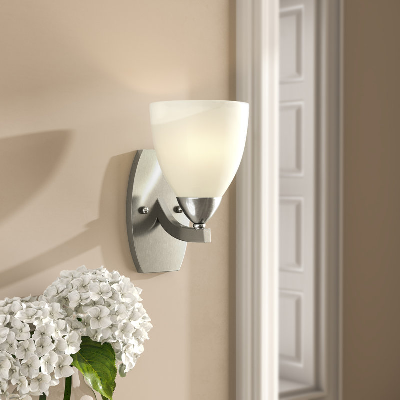 Appliquee à bras 1 lumières Alvah, Blanc givré, Nickel satiné