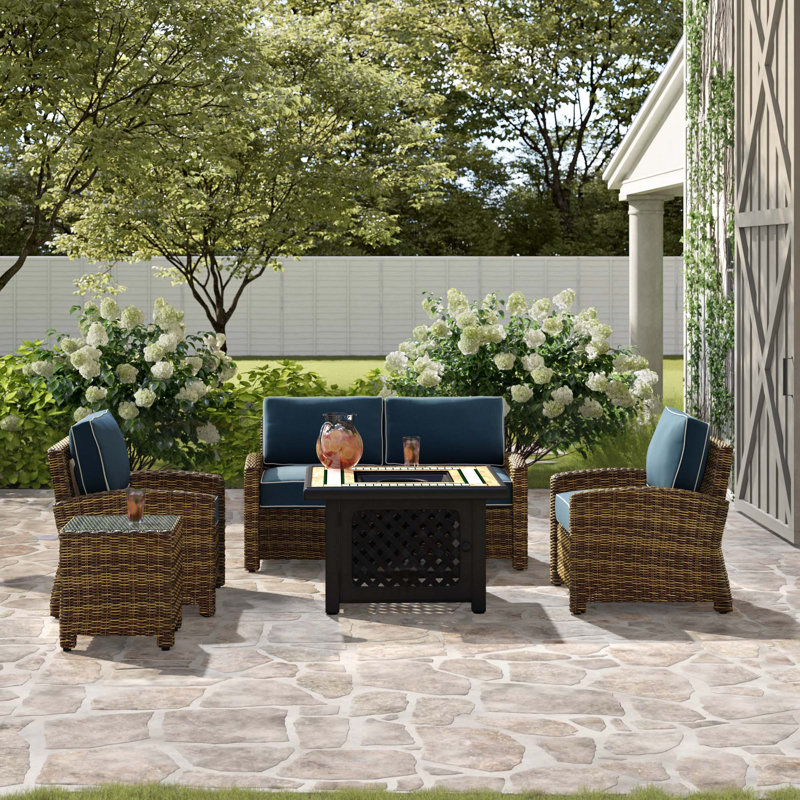 4 - Person Patio Conversation Set with Cushions, Navy Velvet