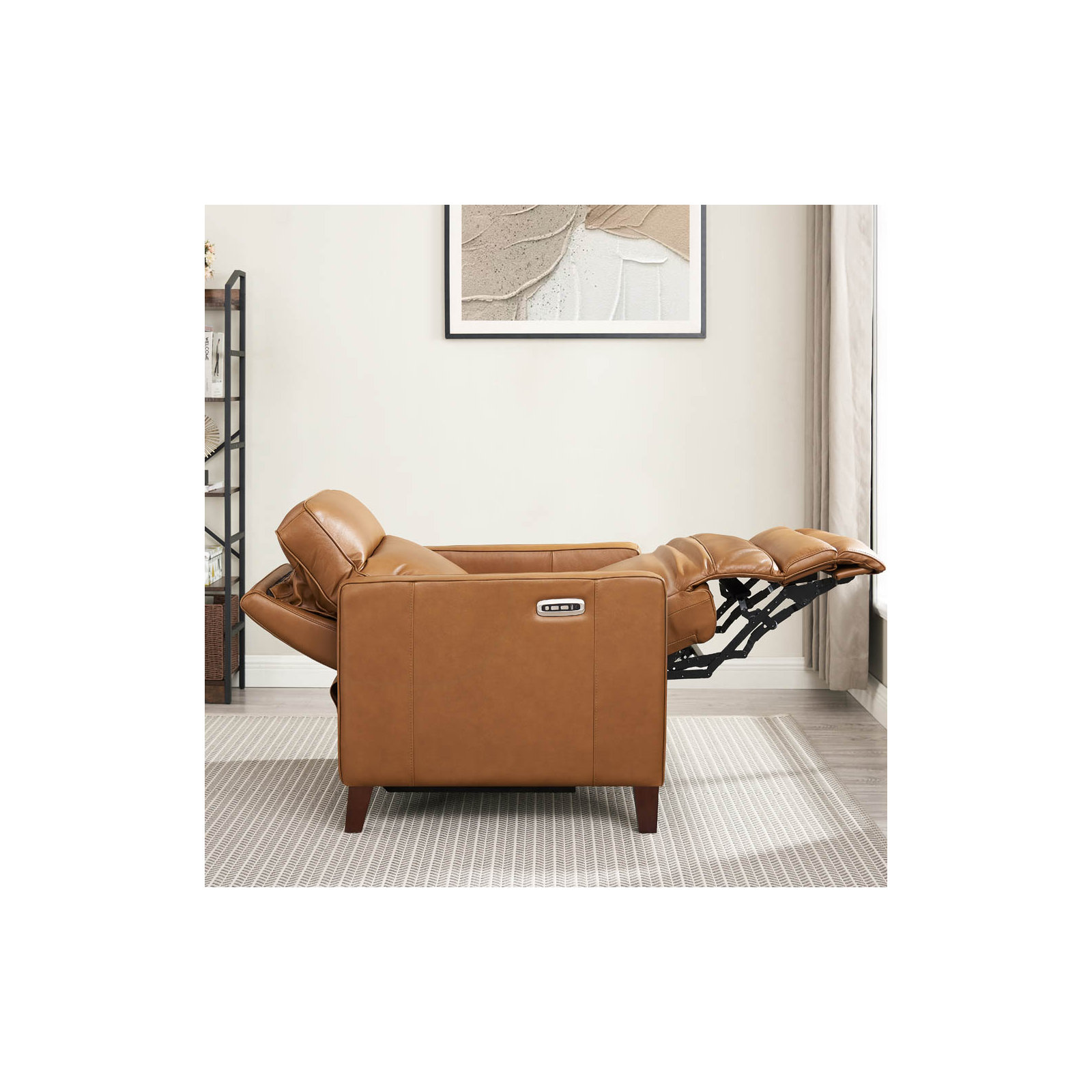 Tatum Top Grain Leather Power Recliner, Cognac Genuine Leather