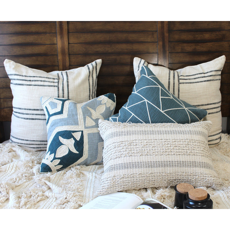 Pillow Cover Set Of 5 In Ivory And Grey With Textures