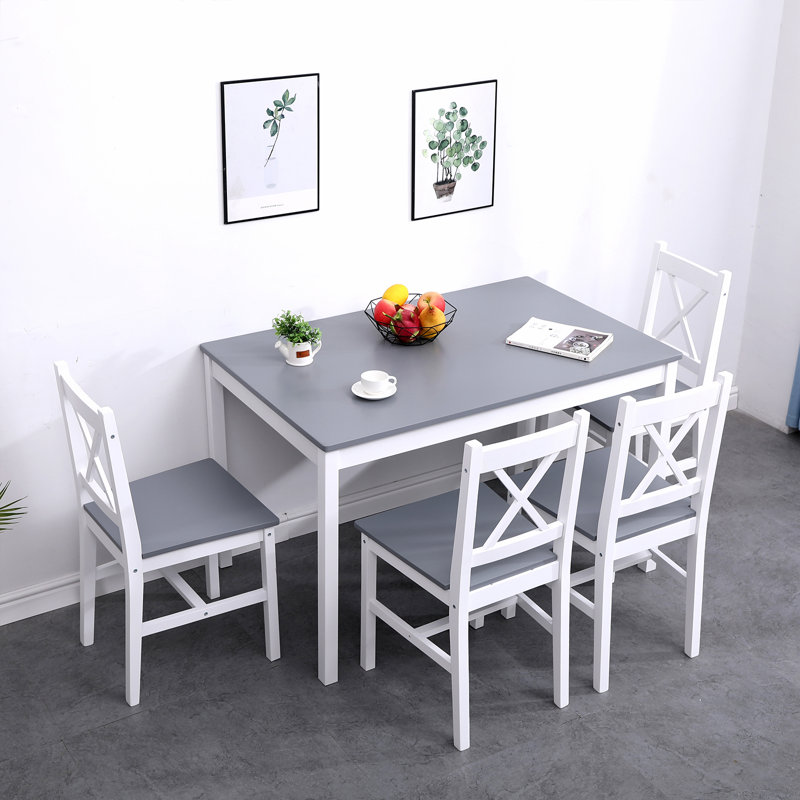 Elea 4 - Person Four Leg Dining Set, Green/White