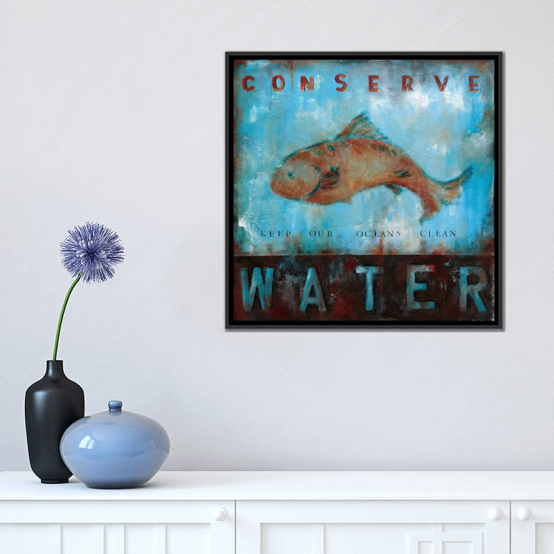 « conserving water » par wani pasion, impression sur toile, H 18 po x l 18 po x P 1,5 po, Toile avec cadre noir, Pas de tapis