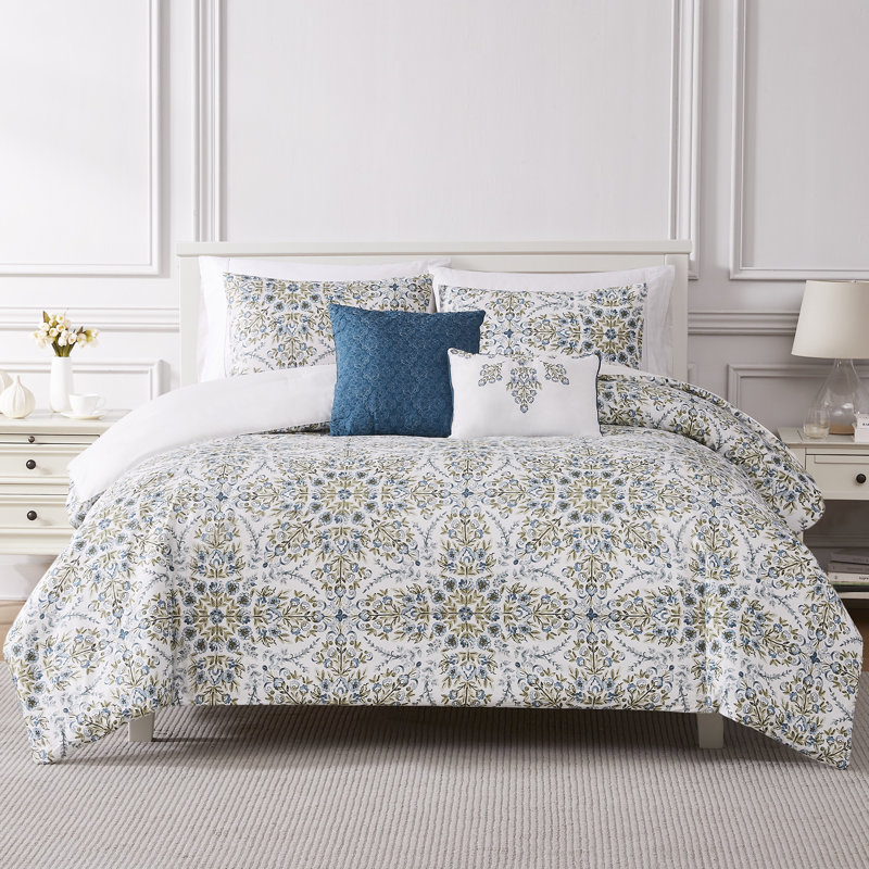 Modern Threads 5-Piece Printed Matisse Comforter Set, Queen Comforter + 4 Additional Pieces