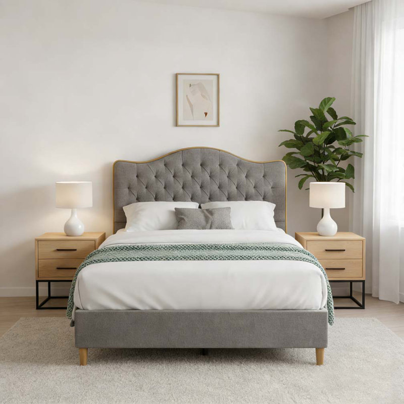 Structure de lit tapissier pour grand lit, Gris