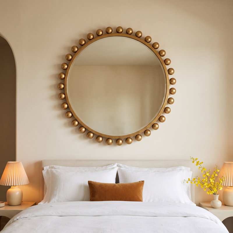 Suzie Metal Round Wall Mirror, Gold