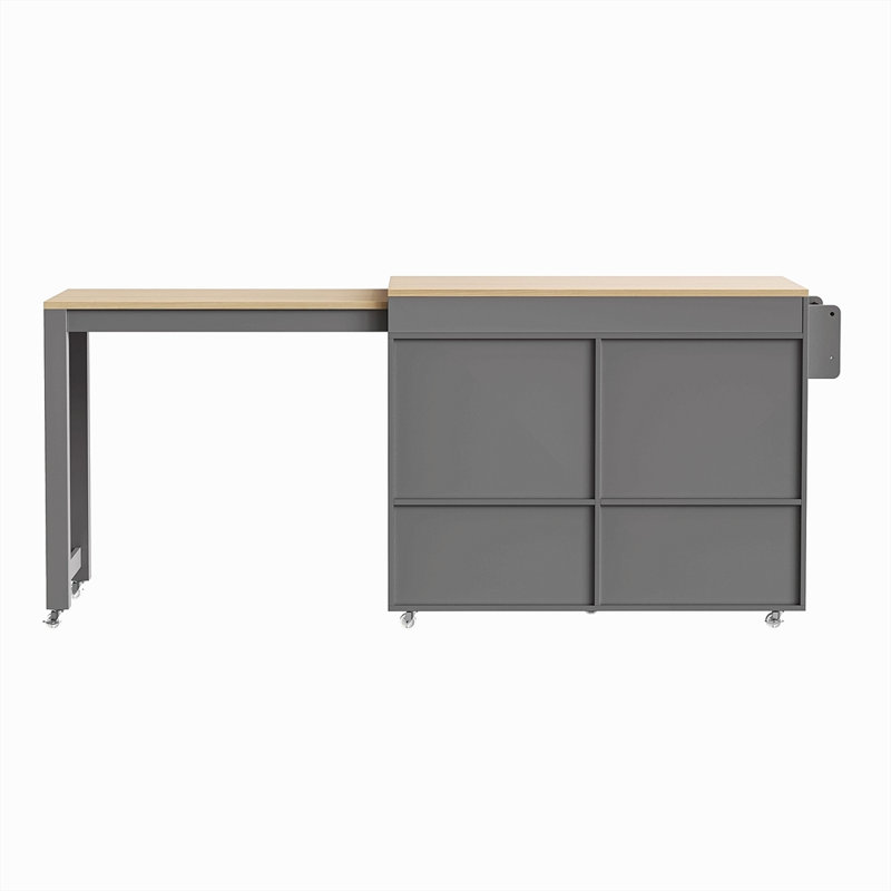 74.5 Inch Kitchen Island With Extendable Dining Table , Rolling Kitchen Island On Wheels With Spice Rack And 2 Drawers, 4 Door Cabinet, For Kitchen, Dining Room (Two Packages)