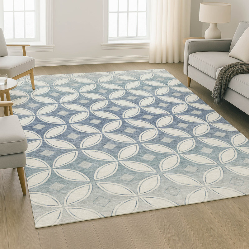 Premium Machine Washable Mayfield AMF2423 Geometric Rug, 8' x 10', Ivory