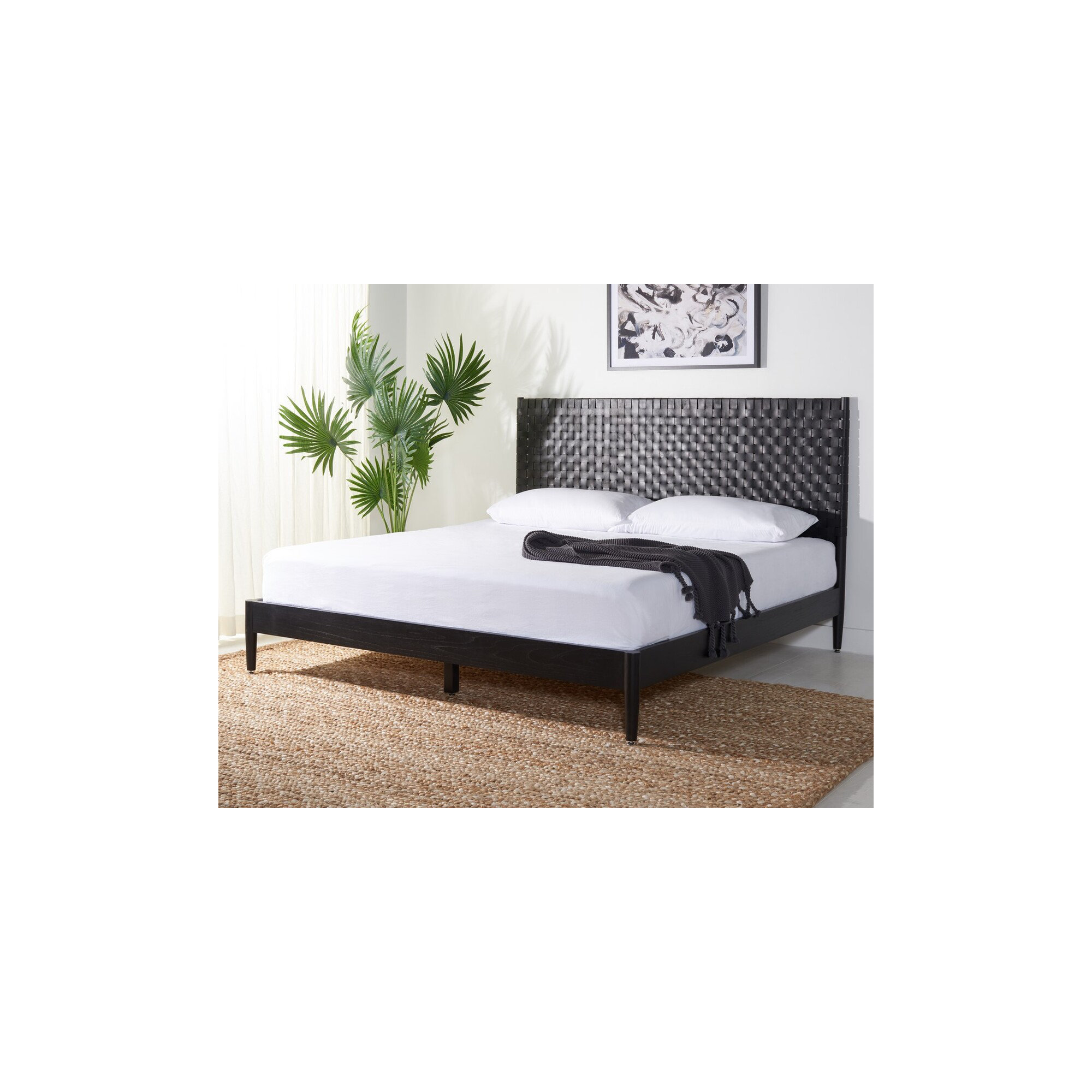 Tamita Leather Bed, Black, Queen