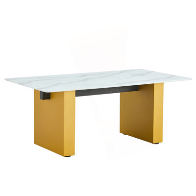 Modern Minimalist  Tempered Glass With Sticker Desktop Coffee Table And Dining Table, Paired With Golden MDF Decorative Columns. Computer Desk. Game Table.