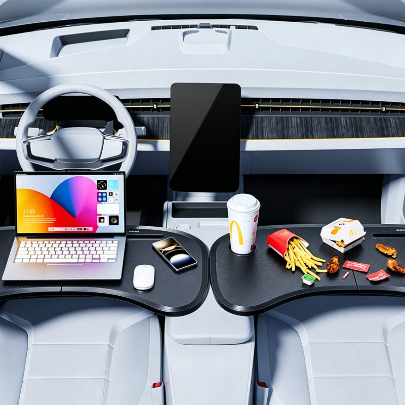 Foldable Car Front Seat Table, Portable Multifunctional Auto Tray Table for Eating, Working and Travel Storage