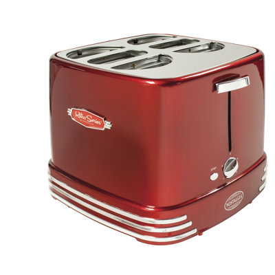 Nostalgia Retro Pop-Up Hot Dog Toaster, 4 Link and 4 Bun Capacity, With Mini Tongs, Works With Chicken, Turkey, Veggie Sausages and Brats