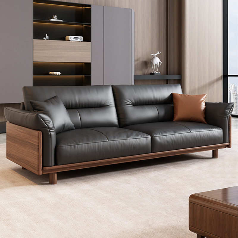 Canapé modulaire noir en cuir véritable