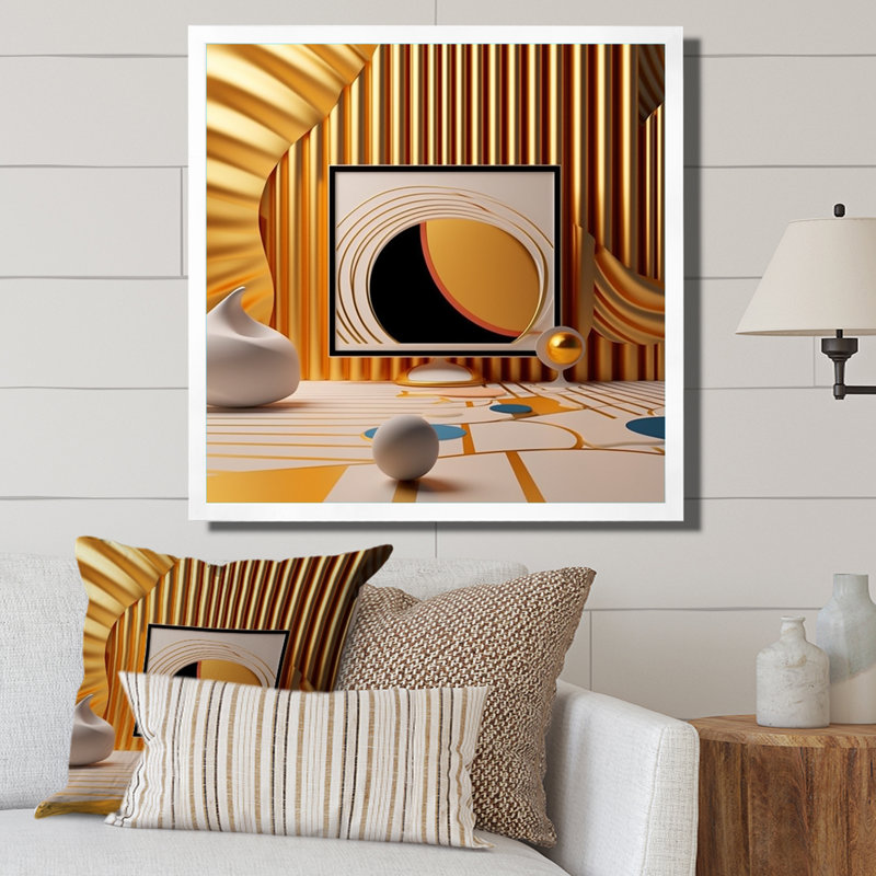 «Futuristic Minimal Interior Design Retro Yellow», reproduction sur toile, H 24 po x l 24 po x P 1 po, Cadre simple blanc