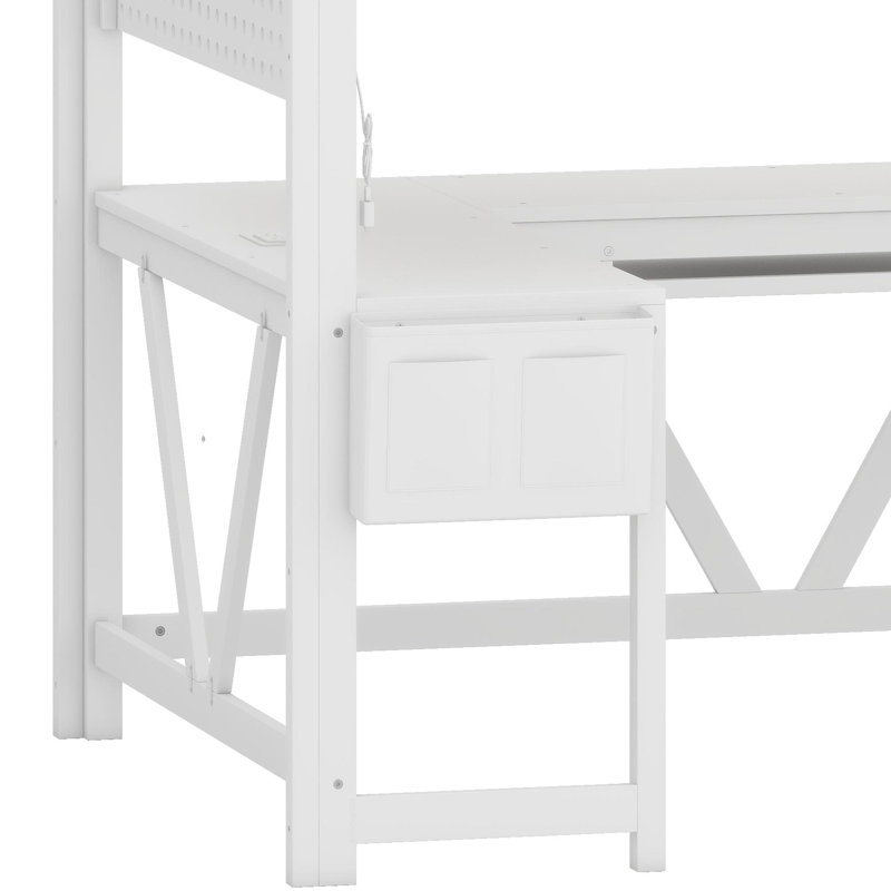 Lit mezzanine peu encombrant avec bureau, tablettes, lumières DEL et station de charge, White