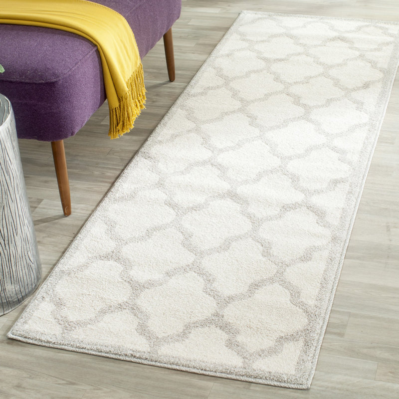 Tapis géométrique beige / gris clair Ammundsen, Tapis de couloir 2 pi 3 po x 9 pi