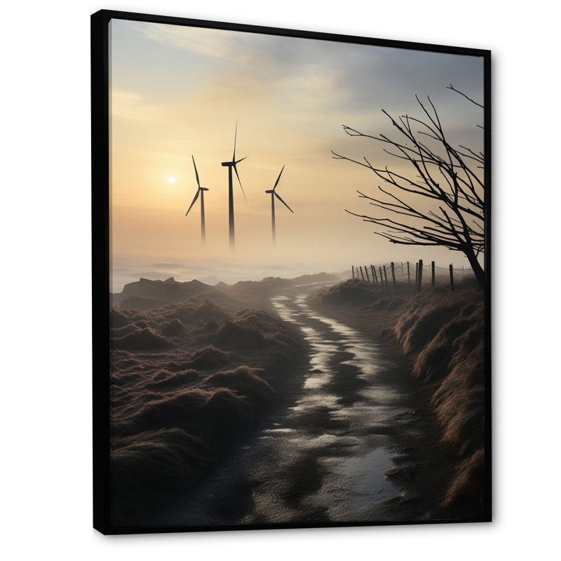 Wind Turbines Twilight sur toile, H 44 po x l 34 po x P 1,5 po, Cadre flottant noir