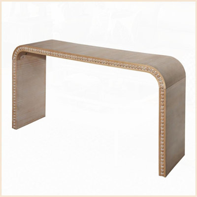 Table basse blanche délavée de 59 po avec motif de perles incurvées, peu encombrante pour le vestibule, le salon et Couloir