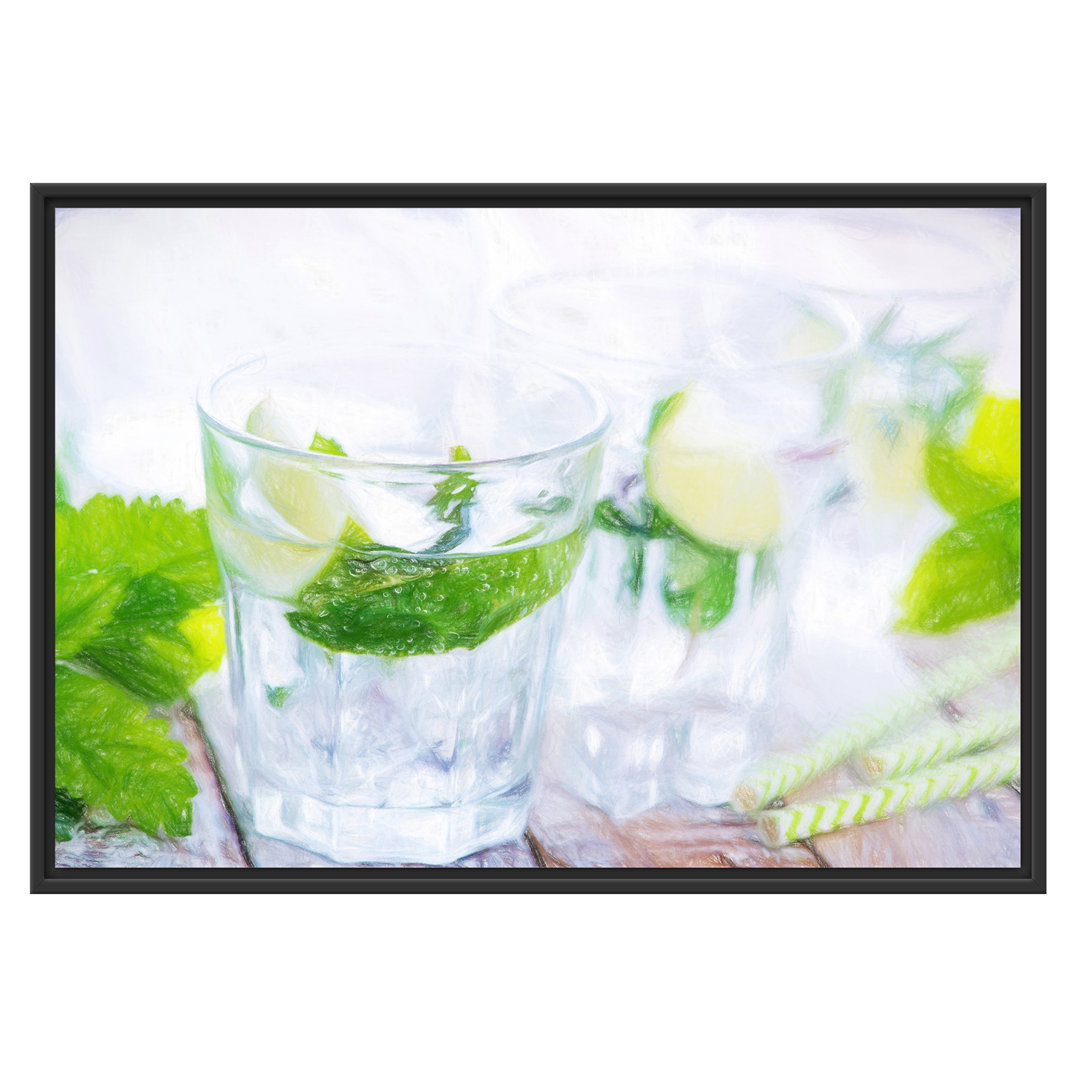 Gerahmtes Wandbild Mojito-Gläser mit Minze