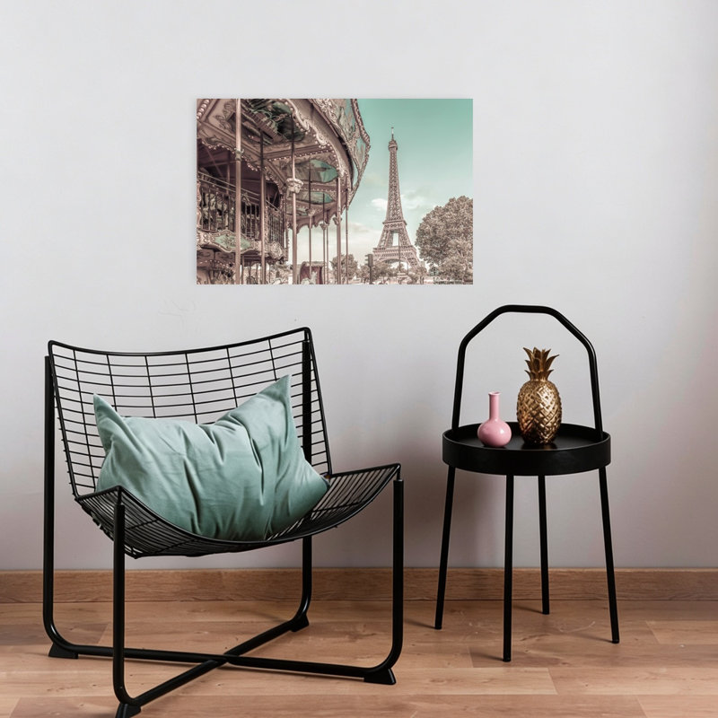 Eiffel Tower Carousel Dream Retro Vintage Abstract Architecture City Wall Art Print, 16" H x 24" W