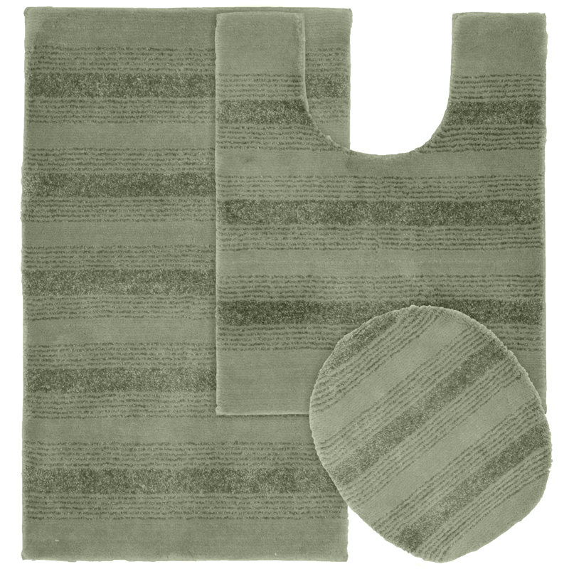 Ensemble de tapis de bain en nylon 3 pièces avec envers antidérapant Niala, Fougère intense